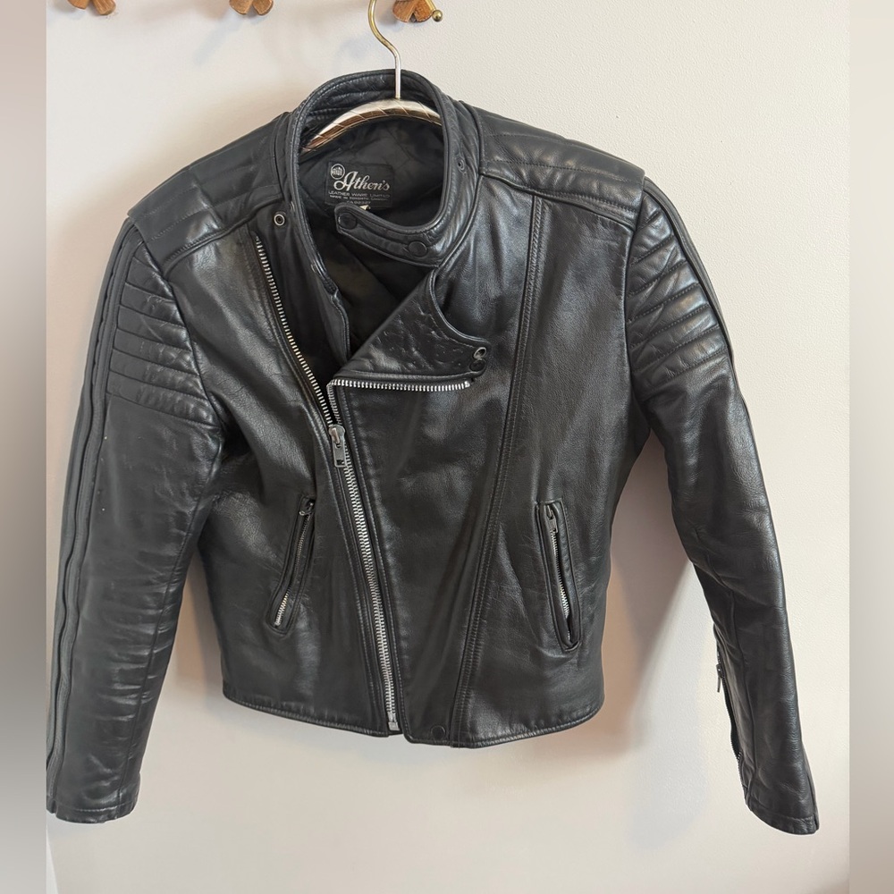 Athen's Leather Ware Black Leather Vintage Motorcycle Jacket Medium